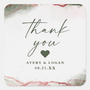 Modern Abstract Terra Rosa Pink Wedding Thank You Square Sticker