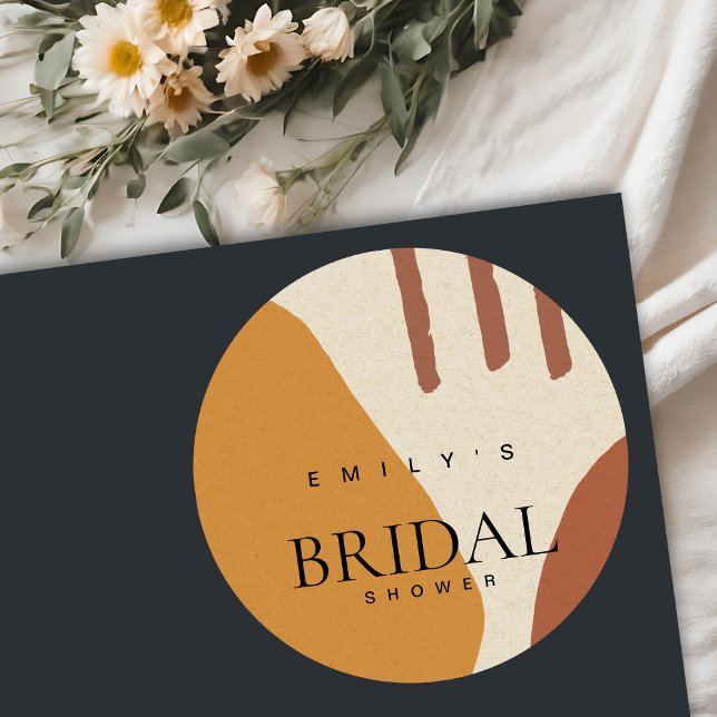 MODERN ABSTRACT TERRACOTTA ARTISTIC BRIDAL SHOWER CLASSIC ROUND STICKER (Creator Uploaded)
