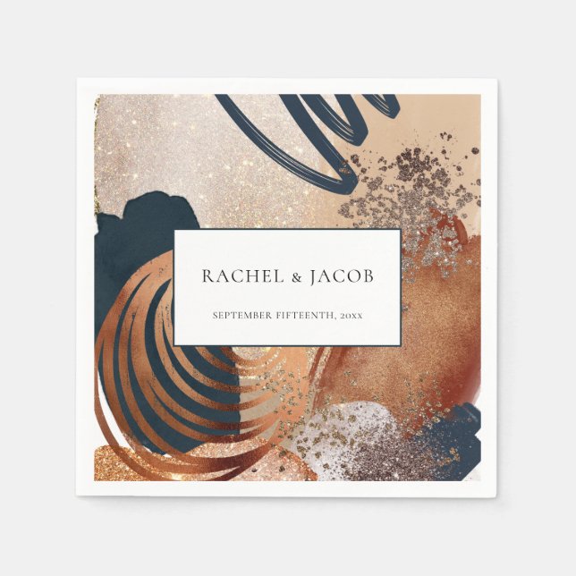 Modern Abstract Terracotta Navy Gold Wedding Napkin (Front)