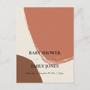 MODERN ABSTRACT TERRACOTTA RED KRAFT BABY SHOWER INVITATION POSTCARD