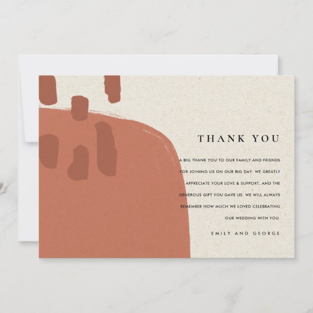 MODERN ABSTRACT TERRACOTTA RED KRAFT WEDDING THANK YOU CARD (Front)