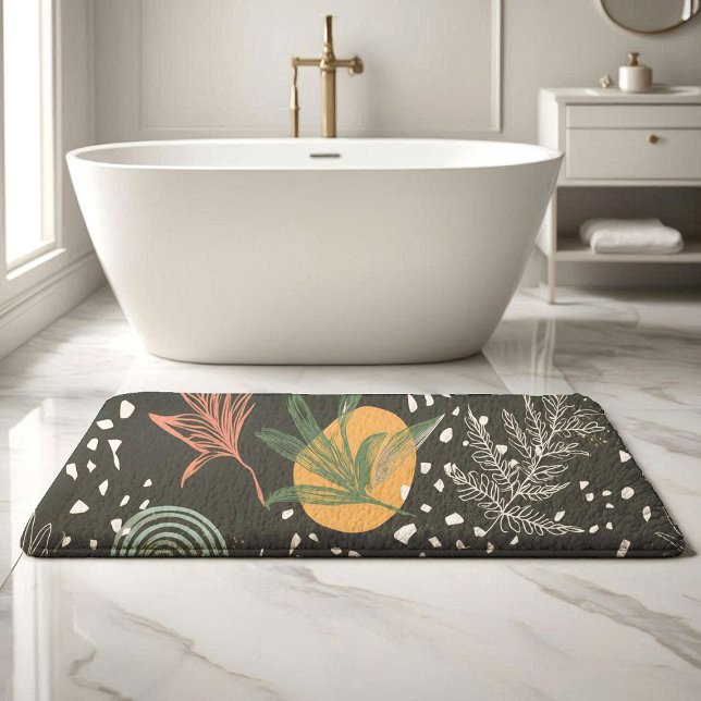 Modern Abstract Terrazzo & Botanical Collage  Bath Mat (Creator Uploaded)