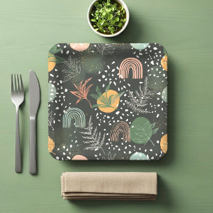 Modern Abstract Terrazzo & Botanical Collage Paper Plate