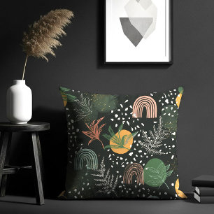 Modern Abstract Terrazzo & Botanical Collage  Throw Pillow