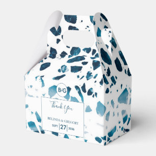 Modern Abstract Terrazzo Mosaic Blue Wedding Favor Box