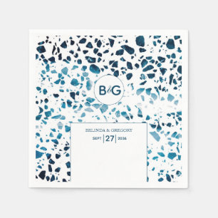 Modern Abstract Terrazzo Mosaic Blue Wedding Napkin
