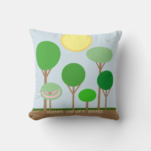Modern Abstract Tree Landscape on Light Blue Throw Pillow