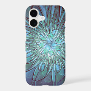 Modern Abstract Trendy Blue Flower Fractal Art