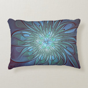 Modern Abstract Trendy Blue Flower Fractal Art Accent Pillow