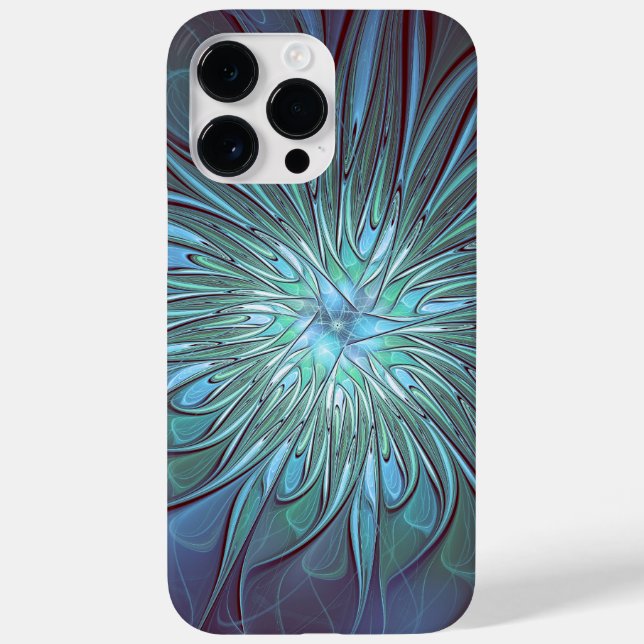 Modern Abstract Trendy Blue Flower Fractal Art Case-Mate iPhone Case (Back)