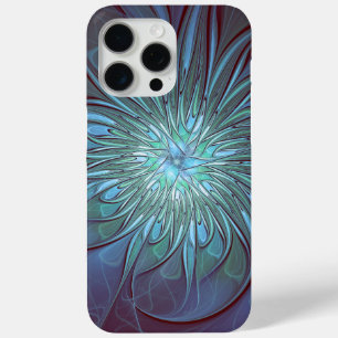 Modern Abstract Trendy Blue Flower Fractal Art iPhone 15 Pro Max Case