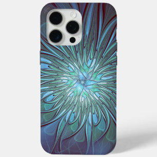 Modern Abstract Trendy Blue Flower Fractal Art iPhone 15 Pro Max Case