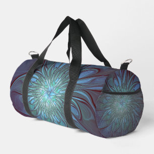 Modern Abstract Trendy Blue Flower Fractal Art Duffle Bag