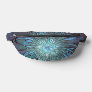 Modern Abstract Trendy Blue Flower Fractal Art Fanny Pack