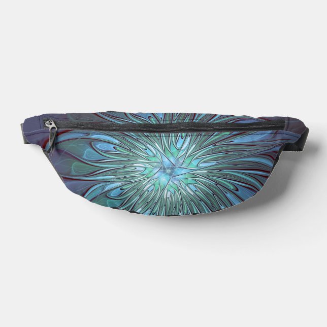 Modern Abstract Trendy Blue Flower Fractal Art Fanny Pack (Lay Down)