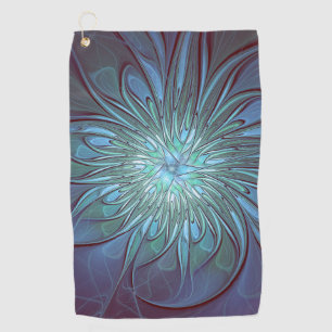 Modern Abstract Trendy Blue Flower Fractal Art Golf Towel