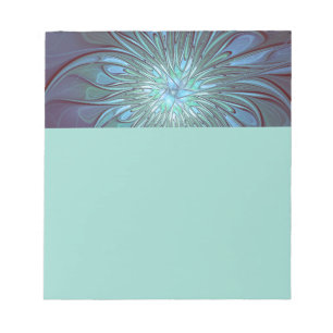 Modern Abstract Trendy Blue Flower Fractal Art Notepad