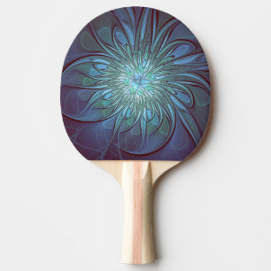 Modern Abstract Trendy Blue Flower Fractal Art Ping Pong Paddle