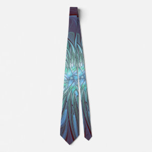 Modern Abstract Trendy Blue Flower Fractal Art Tie