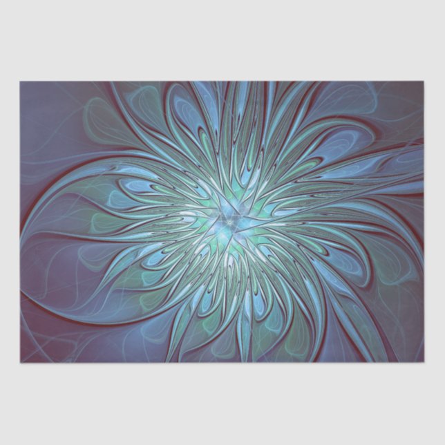 Modern Abstract Trendy Blue Flower Fractal Art Tissue Paper (Front)