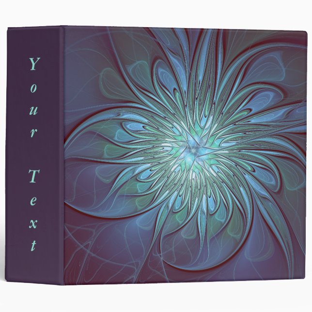 Modern Abstract Trendy Blue Flower Fractal Text Binder (Front/Spine)