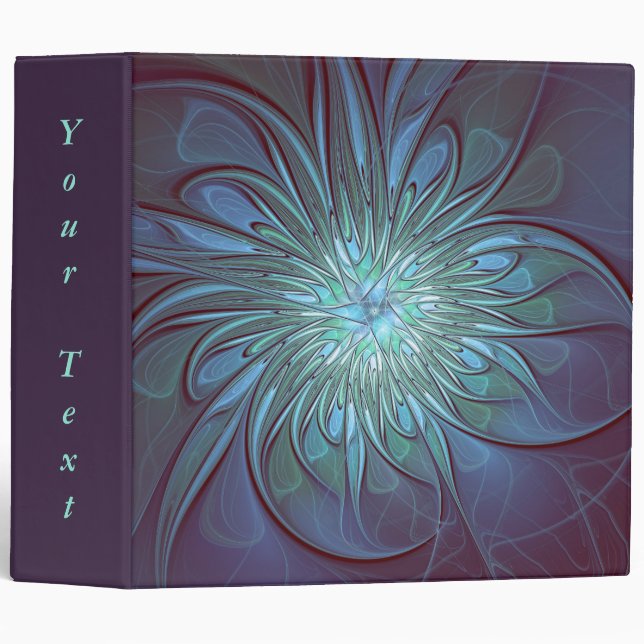 Modern Abstract Trendy Blue Flower Fractal Text Binder (Front/Spine)