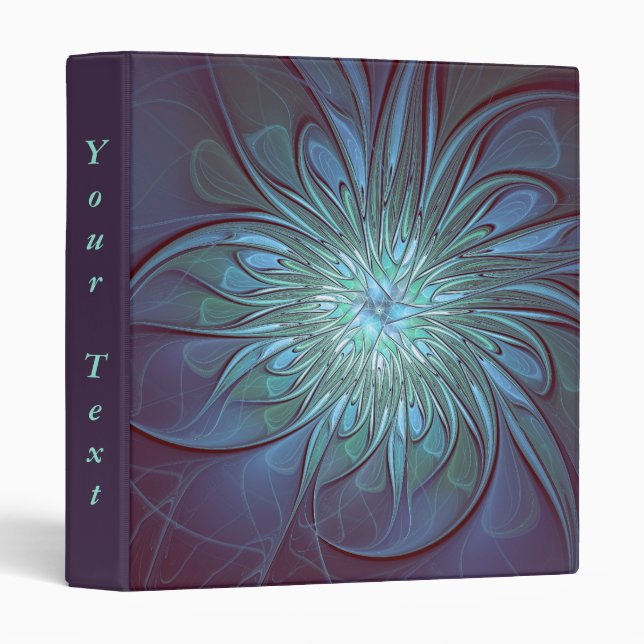 Modern Abstract Trendy Blue Flower Fractal Text Binder (Front/Spine)
