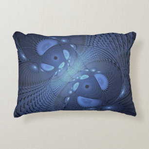 Modern Abstract Trendy Dusk Blue Fractal Art Accent Pillow