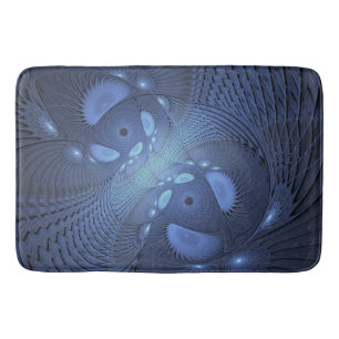 Modern Abstract Trendy Dusk Blue Fractal Art Bath Mat