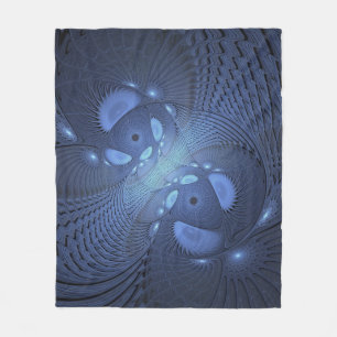 Modern Abstract Trendy Dusk Blue Fractal Art Fleece Blanket