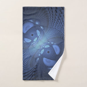 Modern Abstract Trendy Dusk Blue Fractal Art Hand Towel