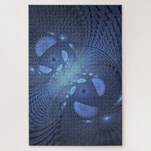 Modern Abstract Trendy Dusk Blue Fractal Art Jigsaw Puzzle