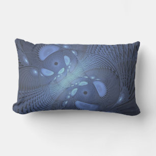 Modern Abstract Trendy Dusk Blue Fractal Art Lumbar Pillow