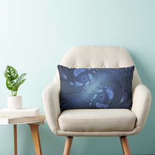 Modern Abstract Trendy Dusk Blue Fractal Art Lumbar Pillow