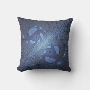 Modern Abstract Trendy Dusk Blue Fractal Art Outdoor Pillow