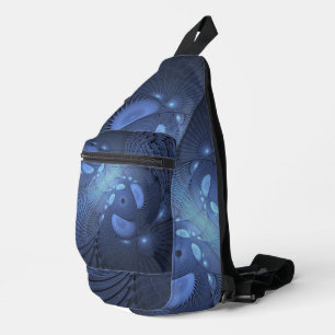 Modern Abstract Trendy Dusk Blue Fractal Art Sling Bag