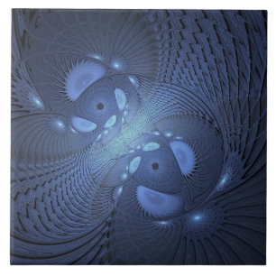 Modern Abstract Trendy Dusk Blue Fractal Art Tile