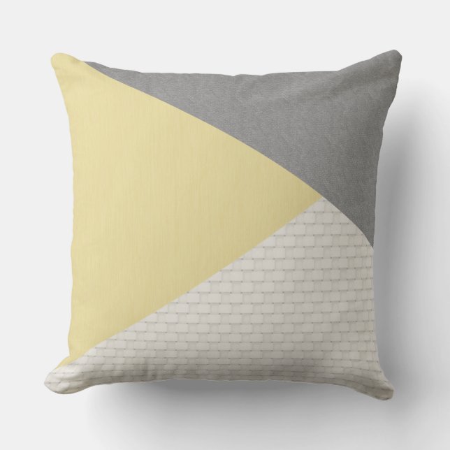 Modern Abstract Triangle Light Yellow Grey Ecru Throw Pillow (Front)