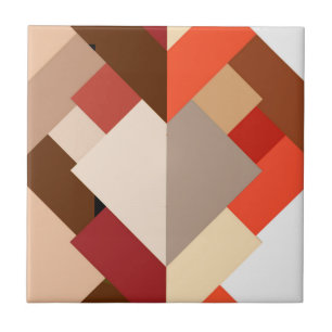 Modern Abstract Triangles, Brown, Taupe and Orange Tile
