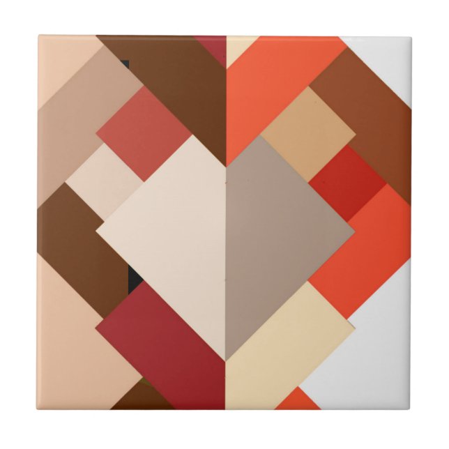 Modern Abstract Triangles, Brown, Taupe and Orange Tile (Front)