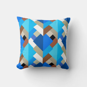 Modern Abstract Triangles, Cobalt Blue and Brown Throw Pillow