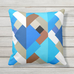 Modern Abstract Triangles, Cobalt Blue and Brown Throw Pillow