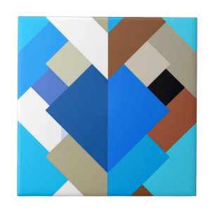 Modern Abstract Triangles, Cobalt Blue and Brown Tile
