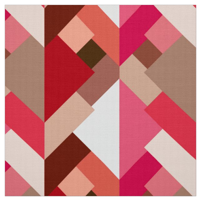 Modern Abstract Triangles, Coral Red and Pink Fabric (Swatch)
