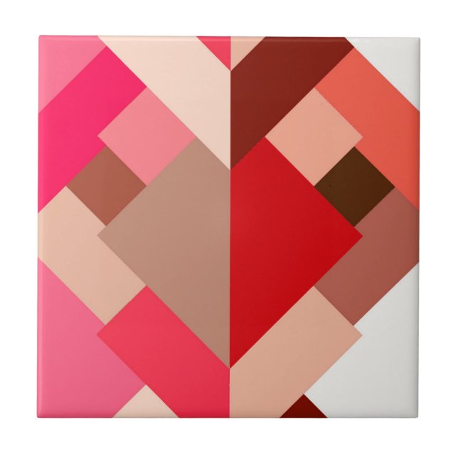 Modern Abstract Triangles, Coral Red and Pink Tile (Front)