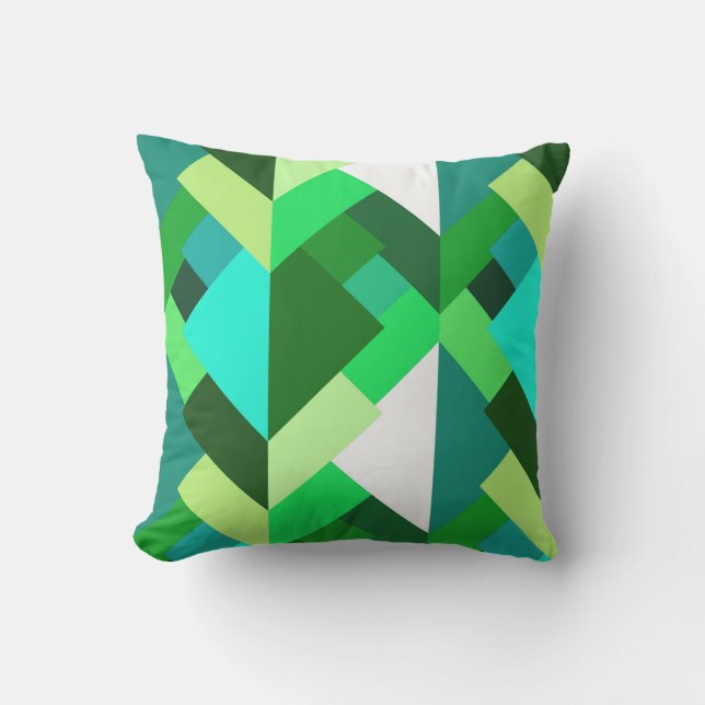 Modern Abstract Triangles, Emerald Green and Aqua Outdoor Pillow (Front)