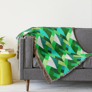 Modern Abstract Triangles, Emerald Green and Aqua Throw Blanket