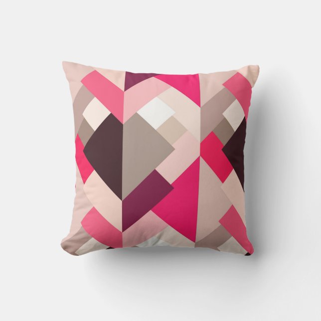 Modern Abstract Triangles, Fuchsia Pink and Grey Throw Pillow (Front)