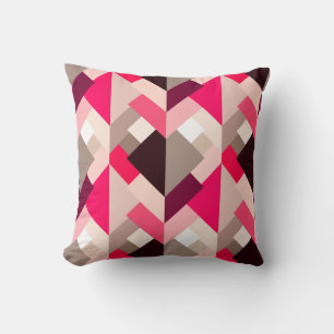 Modern Abstract Triangles, Fuchsia Pink and Grey Throw Pillow