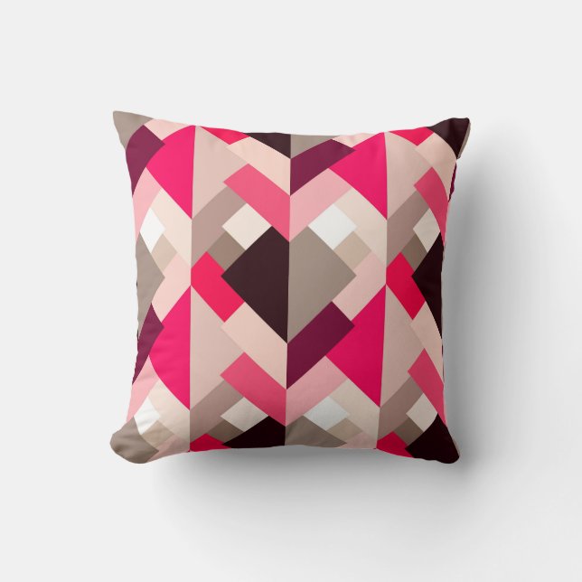 Modern Abstract Triangles, Fuchsia Pink and Grey Throw Pillow (Front)